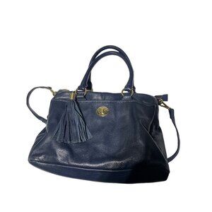 Tommy Hilfiger  Navy Blue Genuine Leather Satchel With Tassel Accent & Gold Hard